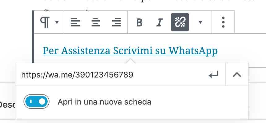 come far cliccare l'utente su pulsante WhatsApp